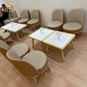 Bàn ghế sofa cafe bọc nệm kem