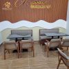 Bàn ghế cafe nệm xám khung gỗ