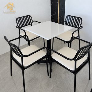 Bàn cafe vuông chân hỏa tiễn 4 ghế
