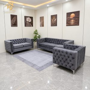 Bộ sofa tân cổ điển bọc nhung xám