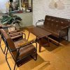 Bàn ghế sofa cafe da nâu tay gỗ
