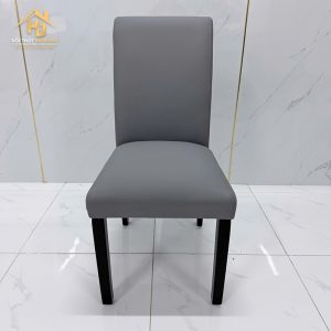 Ghế ăn bọc da màu xám chân đen