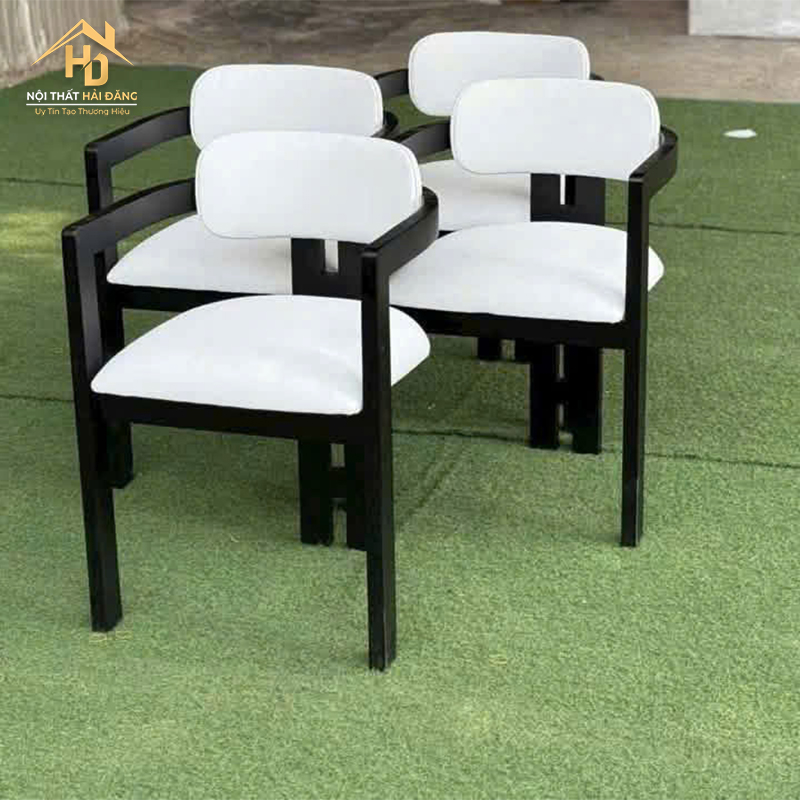 Ghế Cafe Bọc Nệm Trắng Tay Bo ghe-cafe-khung-go-den-nem-trang Ghế Cafe Bọc Nệm Trắng Tay Bo