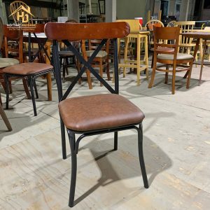 Ghế cafe lưng X bọc nệm nâu