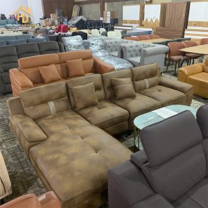 Sofa góc L bọc da nâu