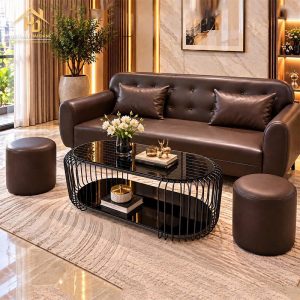 Sofa thuyền bọc da nâu